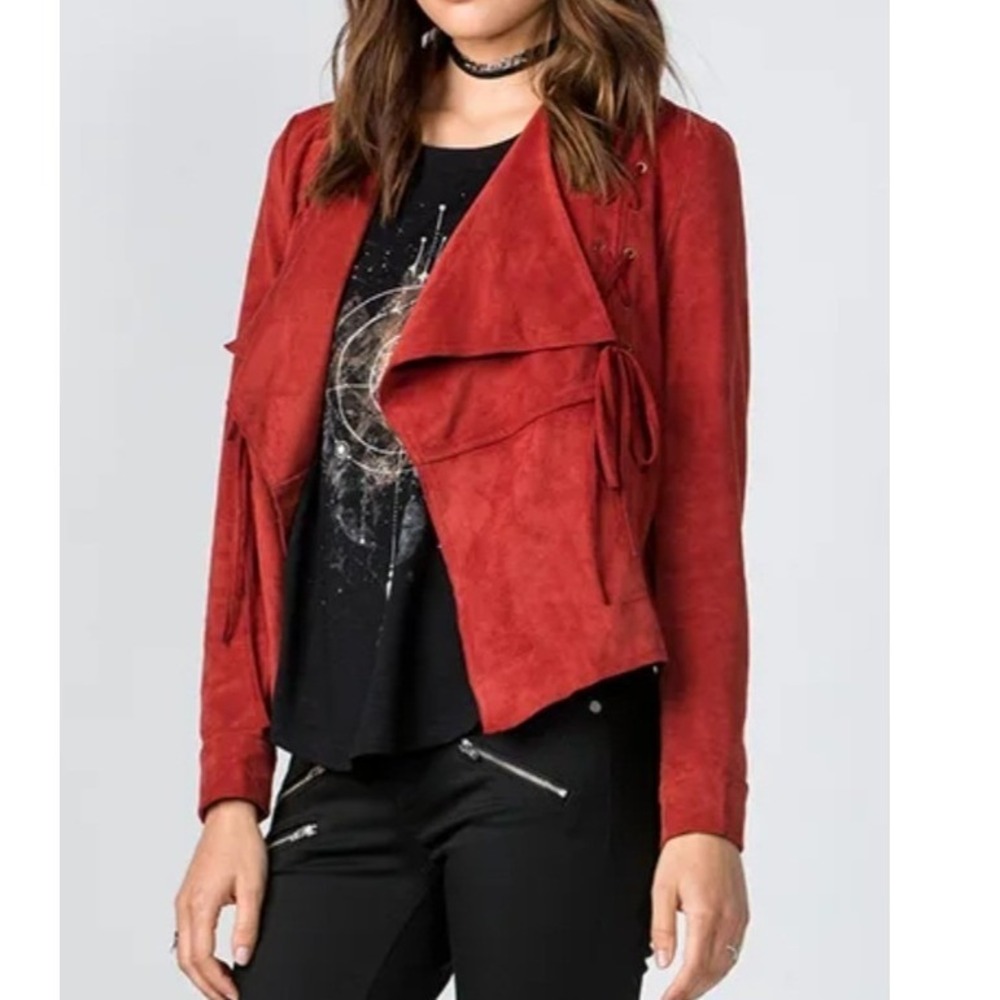 Y2k Miss Me Suede Like Tie Jacket Women's Medium Grunge Streetwear